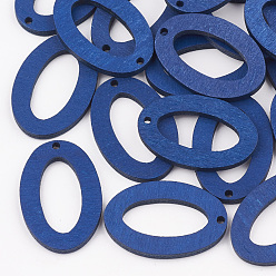Medium Blue Pear Wood Pendants, Dyed, Oval, Medium Blue, 30~33.5x20~22x2.5mm, Hole: 1.6~1.8mm