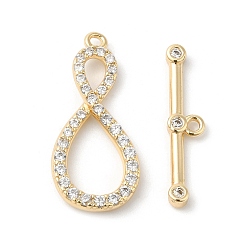 Real 18K Gold Plated Brass Micro Pave Clear Cubic Zirconia Toggle Clasps, Cadmium Free & Nickel Free & Lead Free, Infinity, Real 18K Gold Plated, Infinity: 22x10x3mm, Hole: 1.2mm, Bar: 20x4.5x2mm, Hole: 1.2mm