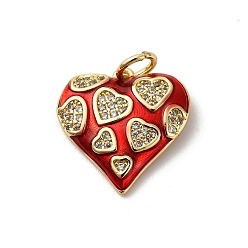 (123L) Белый крем непрозрачный блеск Латунь микропаве фианиты с подвесками из эмали, формы сердца, стойки покрытие, без свинца и без кадмия, долговечный, реальный 18 k позолоченный, с целью перехода в кольце, огнеупорный кирпич, 16x16x2.5 мм, отверстие : 3.5 мм