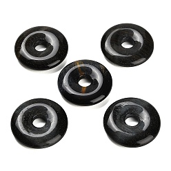 Тигровый глаз Подвески из натурального голубого и желтого тигрового глаза, подвески в виде пончиков/пи-дисков, окрашенная и подогревом, 30x6.5 мм, отверстие : 7.5 мм