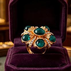 Verde Anillos de resina de aleación de zinc para mujer, flor, dorado, verde, 33 mm, diámetro interior: 17 mm