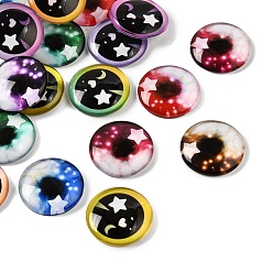 Mixed Color Printed Transparent Glass Cabochons, Half Round with Eye Star Moon Heart Pattern, Mixed Color, 20x5mm, about 100pcs/bag