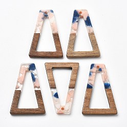 (52) Непрозрачная лаванда Подвески из смолы и ореха, трапециевидные, разноцветные, 38x24.5x2.5 мм, отверстие : 1.8 мм