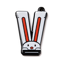 Letter V Circus Theme Printed Acrylic Pendants, Joker, Letter Charm, Letter V, 34x21.5x2mm, Hole: 0.8mm