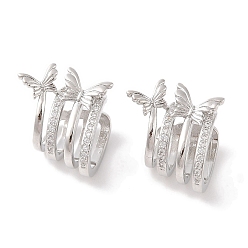 Платина Женские серьги-манжеты из латуни с микропаве и прозрачным цирконием, платина, 20.5x20 мм