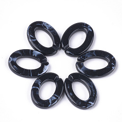 Black Acrylic Linking Rings, Quick Link Connectors, For Jewelry Chains Making, Imitation Gemstone Style, Oval, Black, 24.5x18.5x4mm, Hole: 14.5x9mm, about: 440pcs/500g