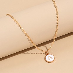 Letter A Сплав белого эмалевого диска с инициалами подвески ожерелья для женщин, золотые, буква a, 17.72 дюйм (45 см)