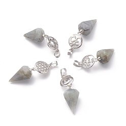 Лабрадорита Природные подвески лабрадорита, с платиново-латунной защелкой на скобах, голос / символ ом / древо жизни / цветок жизни / звезда давида, Конус маятник, 48 мм, отверстие : 8 мм