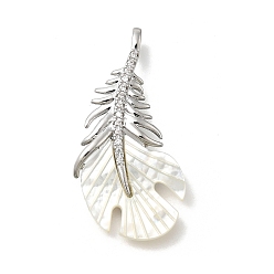 Платина Латунные микро проложить кубического циркония подвески, с оболочкой, прелести из перьев, платина, 33.5x18x4 мм, отверстие : 3x2 мм
