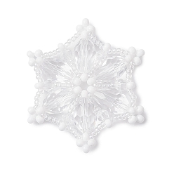 Прозрачный Рождественские стеклянные подвески, снежинка очарование, со стеклянными бисеринами, граненые, прозрачные, 45.5x40.5x8 мм, отверстие : 1 мм