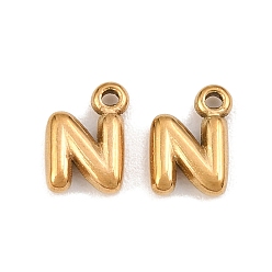 Letter N 304 Edelstahl Anhänger, Brief Reize, Ionenbeschichtung (ip), Buchstabe n, 9.5~10x2.5~9x2.5 mm, Bohrung: 1.2 mm