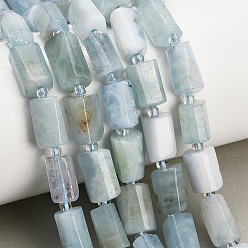 Aquamarine Natural Aquamarine Beads Strands, Column, Faceted, with Seed Beads, 11.5~13.5x7.5~8.5x7.5~8.5mm, Hole: 0.8mm, about 29pcs/strand, 14.45~15.83''(36.7~40.2cm)