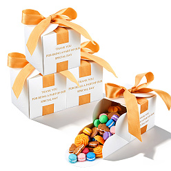 Orange Gold Stamping For You White Paper Candy Boxes with Ribbon, Square, Orange, 6.5x6.5x6.7cm