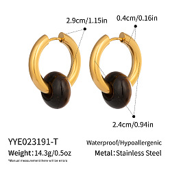 Gemstone 304 Stainless Steel Hoop Earrings with Natural Stone, Huggie Earrings for Women, Real 18K Gold Plated, 29x24mm