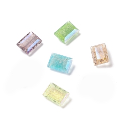 Mixed Color Crackle Moonlight Style K9 Glass Rhinestone Cabochons, Pointed Back, Rectangle, Mixed Color, 14x10x5.5mm