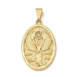 Oval Религиозная тема 304 подвески из нержавеющей стали, с 201 защелкой из нержавеющей стали на поручнях, ионное покрытие (ip), золотые, овальные с ангелом, 39.5x25.5x2.5 мм, отверстие : 7.5x4.5 мм