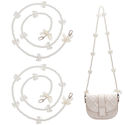 Белый 2шт. ручки для сумок из АБС-пластика с имитацией жемчуга, с украшением в виде банта, застежками сплава поворотные, сменные аксессуары для ремней сумки через плечо, белые, 117.5 см