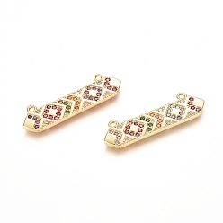 Golden Brass Micro Pave Cubic Zirconia Pendants, Long-Lasting Plated, Polygon, Colorful, Golden, 8x27.5x1.5mm, Hole: 1mm