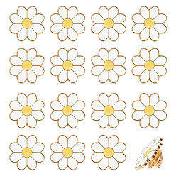 Белый 16шт. эмалированные значки в виде ромашек, булавки для лацканов из сплава для одежды рюкзака, золотой свет, белые, 21.5 мм