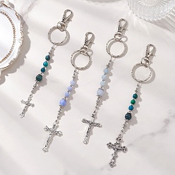 Античный Серебристый & Платиновый Брелки с подвесками в виде крестиков из драгоценных камней и сплавов, с железными разъемными кольцами для ключей и карабинами из сплава, старинное серебро и платина, 155~170 мм