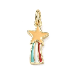 Chapado en Oro Real de 14K Colgantes de latón, con esmalte, Arcoíris con dijes de estrellas, real 14 k chapado en oro, 15x7x2 mm, agujero: 3.5 mm