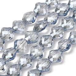 Dark Gray Electroplate Transparent Glass Beads Strands, Rhombus, Pearl Luster Plated, Faceted, Dark Gray, 8x8x5mm, Hole: 1.3mm, about 72pcs/strand, 23.23''(59cm)
