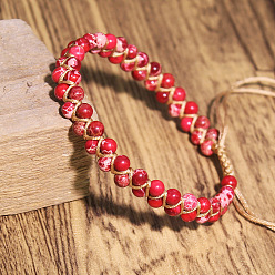 Имперская яшма Браслеты из круглых бусин из натуральной окрашенной императорской яшмы с плетением, 6-1/4 дюйм (16 см)