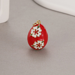 Red Alloy Enamel Pendant, Easter Egg Charms, Crimson, 22x14.4mm