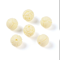 Beige Synthetic Shell & Resin Beads, Round, Beige, 11x10.5mm, Hole: 1.5mm
