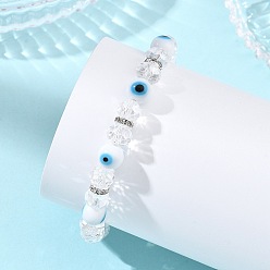 Кадет Синий Браслеты ручной работы из стекла и люкарпо, эластичные, для женщин., круглая с оберегом от сглаза и рондель, кадетский синий, внутренний диаметр: 1.97 дюйм (5 см)