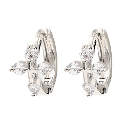 Матовый Платиновый Цвет Латунные микро проложить серьги обруча кубического циркония, крестик, матовый цвет платины, 15.5x10x17 мм