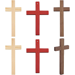 Couleur Mélangete 6pcs 3 cabochons en bois de couleurs, croix, couleur mixte, 120x50x9mm, 2 pcs / couleur