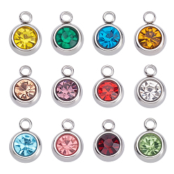 (52) Непрозрачная лаванда 72 шт 12 цвета 201 подвески из нержавеющей стали со стразами, ожерелье с камнем, плоско-круглые, цвет нержавеющей стали, разноцветные, 8.5x6x3 мм, отверстие : 1.5 мм, 6 шт / цвет