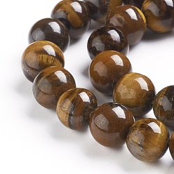 Tiger Eye Natural Tiger Eye Beads Strands, Round, Grade B, 12mm, Hole: 1mm, about 33pcs/strand