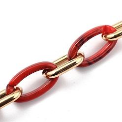 Rot Handgefertigte ccb kunststoffkabelketten, mit Acrylgliedern, golden, rot, Links: 28x17x5 mm und 35x19.5x6 mm, 39.37 Zoll (1 m)/Strang