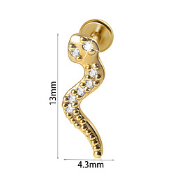 Змея 304 серьги из прозрачного циркониевого хряща из нержавеющей стали с микропаве, золотые, змея, 8 мм, штифты : 1.2 мм