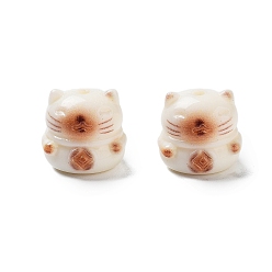 Шоколадный Покрытие акриловыми шариками, прямое отверстие, Lucky Cat, цвет шоколада, 11.5x12.5x11.5 мм, отверстие : 1.8 мм