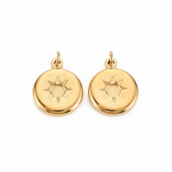 Настоящее золото 14K Ионное покрытие (ip) 304 настройки эмали подвески из нержавеющей стали, с прыжковых колец, плоско-круглые, реальный 14 k позолоченный, 19x15x3 мм, Перейти кольцо: 5x1 мм, 3 мм внутренним диаметром