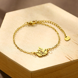 Golden 304 Stainless Steel Maple Leaf Link Bracelets, Cable Chain Bracelets for Women, Golden, 6.50 inch(16.5cm)