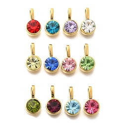 (52) Непрозрачная лаванда Ионное покрытие (ip) 304 подвески из нержавеющей стали с микропаве из стразов, плоский круглый шарм, реальный 14 k позолоченный, разноцветные, 13x7x5.5 мм, отверстие : 5x3 мм
