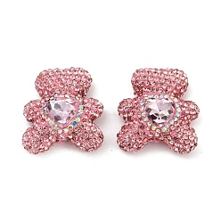 Розовый Ручной полимерной глины шариков Rhinestone, бусины в виде диско-шара с медведем, светло-розовый, 31x28x13 мм, отверстие : 1.6 мм