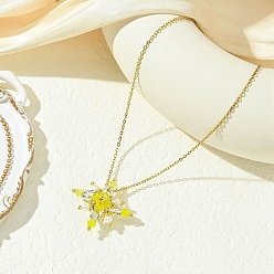 Желтый Стеклянные бусины бисерные звезды подвески ожерелья, 304 ожерелья-цепочки из нержавеющей стали для женщин, золотые, желтые, 17.76 дюйм (45.1 см)