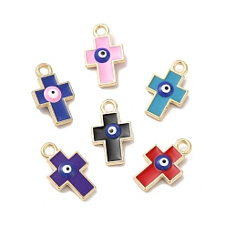 (52) Непрозрачная лаванда Подвески из сплава эмали от сглаза, подвески в виде крестов золотистого цвета, разноцветные, 15.5x9x3 мм, отверстие : 1.8 мм