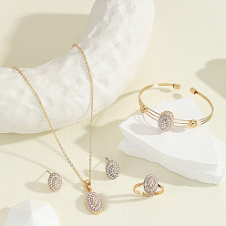 Золотой Комплект из ожерелья, сережек-гвоздиков, браслета-манжеты и кольца из сплава, хрустальных страз и пластикового жемчуга в стиле бохо, овальные, золотые, 400 мм