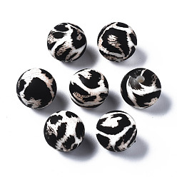 Black Food Grade Eco-Friendly Silicone Beads, Chewing Beads For Teethers, Printed, Round with Snakeskin Pattern, Black, 12x11.5mm, Hole: 2.5mm