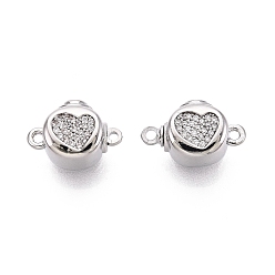 Платина Латунные застежки из прозрачного кубического циркония с микропаве, овальные с сердцем, 1 нитей, 2-луночное, платина, 13~14.5x9~9.5x7 мм, отверстие : 1.2~1.4 мм