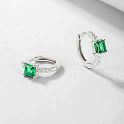Зеленый Серьги-кольца из платины с родиевым покрытием, устойчивые к потускнению 925 из стерлингового серебра, квадратные серьги с кубическим цирконием, зелёные, 12 мм