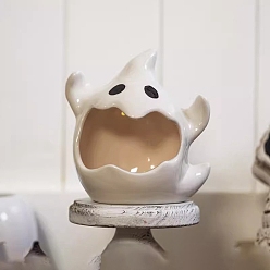 Белый Хэллоуин керамические украшения, подсвечники, призрак, белые, 110x80x120 мм