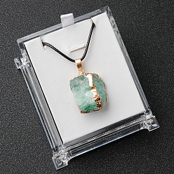 Флюорит Подвеска из необработанного натурального флюорита с гальваническим покрытием, ожерелье на черном вощеном шнуре., золотые, 17.72 дюйм (45 см)