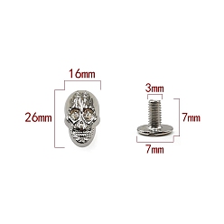 Platinum Zinc Alloy Decorative Buttons, Skull, Platinum, 2.6x1.6cm